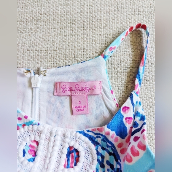 Lilly Pulitzer ANNABELLE Halter Top SHELL ME ABOUT IT Multi Blue White Lace 2 - Picture 6 of 8